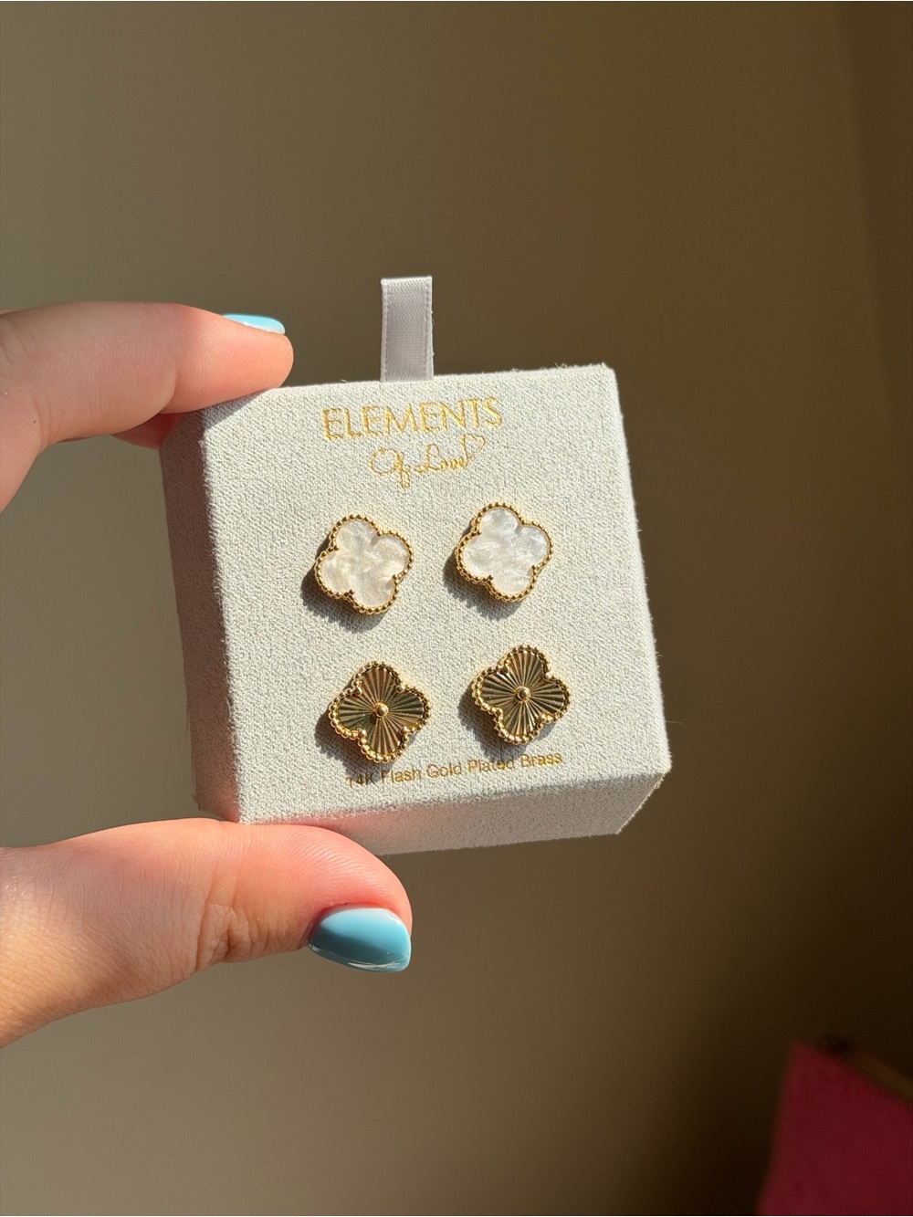 Elementz Gold and White Clover Stud Earring Duo